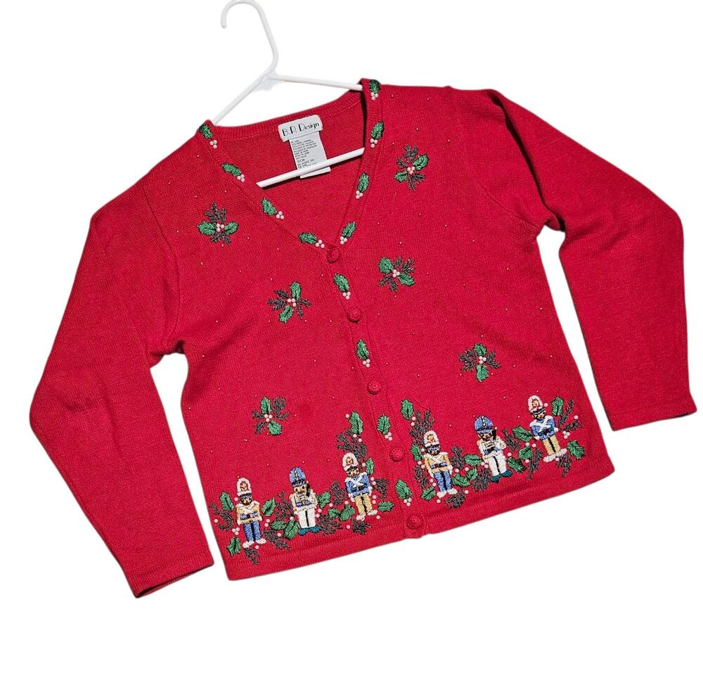 Woman's Christmas sweater Red with Nutcrackers size S